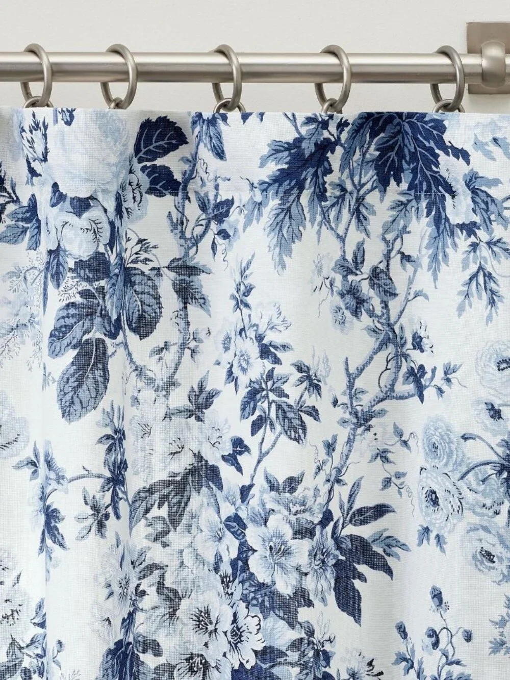 Pottery Barn 2 Blue Garden Floral Toile Curtains Drapes Linen Cotton 50x108